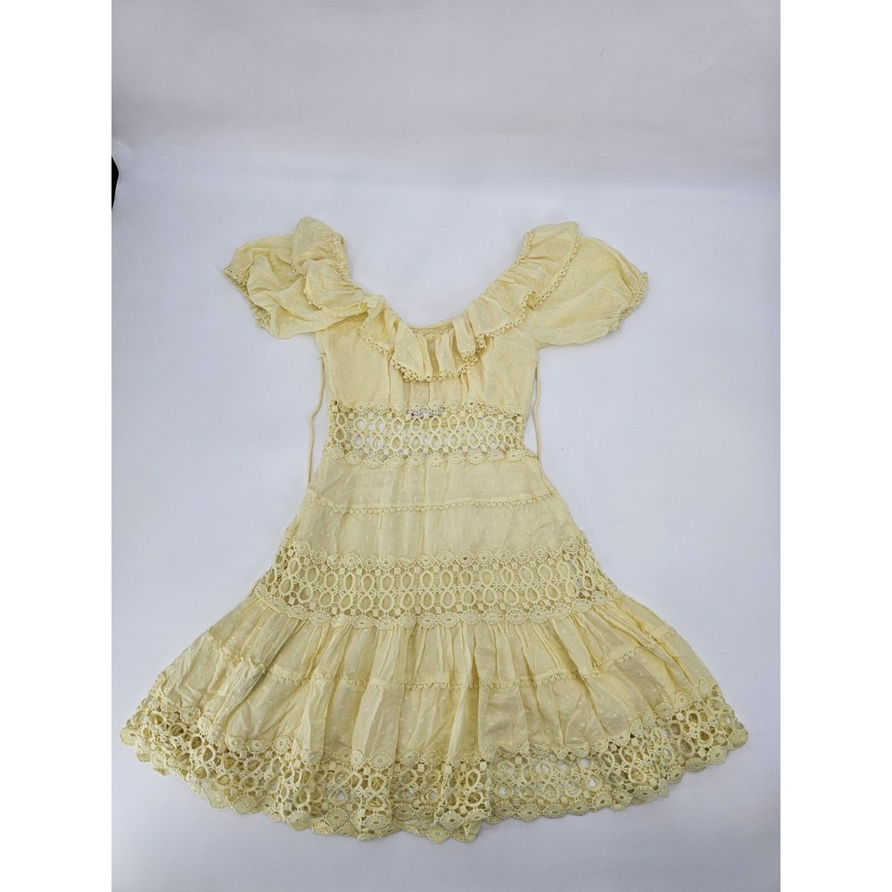 Free People Cruel Intentions Mini Dress in‎ Lemon Yellow Crochet Skater | Size 0 - Picture 3 of 8